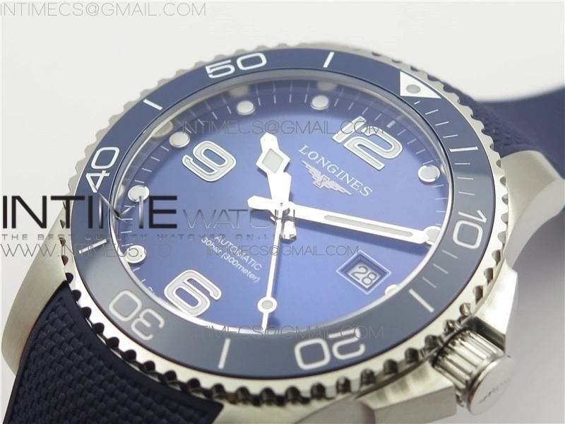 Conquest L3.840.4.56.6 Real Ceramic Bezel SS ZF 1:1 Best Edition Blue dial On Rubber Strap A2824
